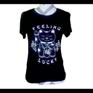 Forever 21 black & white “Feeling Lucky” lucky cat t-shirt